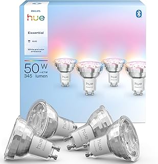 Philips Hue Essential Smart LED GU10 Strahlerlampe, Weiß und Farbig, 4,7 W, 2200K-6500K, 345 Lum…