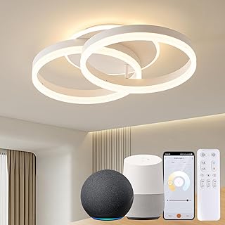 Smart Deckenlampe, LED Kompatibel mit Alexa, 50cm 2-Ringe Design, 36W Deckenleuchte Wohnzimmer Mo…
