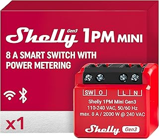 Shelly 1PM Mini Gen3 | WLAN Smart Relais Schalter | 1 Kanal 8A | Strommessung | Unterputz Lichtsc…