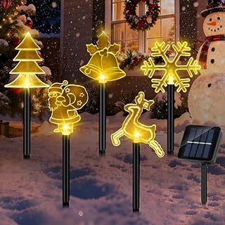 5 Stück Gartenstecker Solar Außen Weihnachten, 37cm Weihnachtsstecker Garten LED,LED Gartenstec…