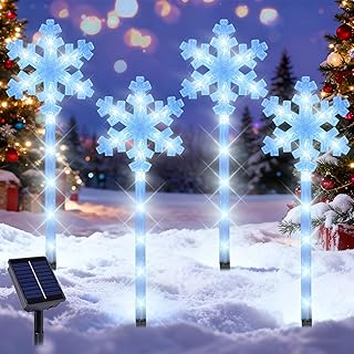 4er Set Solar Weihnachtsbeleuchtung für Außen,Acryl Schneeflocken Weihnachtsbeleuchtung außen,…