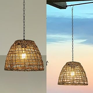 Solarbetriebene Hängelampe aus Seegrasgeflecht, Solar-Garten-Pendelleuchte, Solar-Deckenleuchte …
