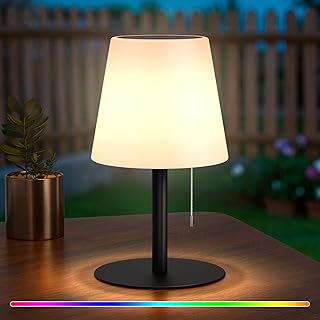 uuffoo Solar Tischlampe Outdoor 2-in-1 Solarladung & USB Aufladung dimmbar RGB 7 Farben Tischleuc…