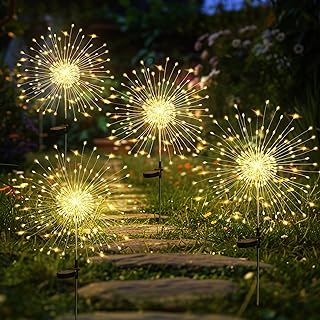 GIGALUMI Gartendeko Solarleuchten für Außen,4 Stück 120 LED Feuerwerk Solarleuchten, Wetterfes…