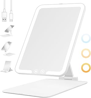 Kosmetikspiegel mit Beleuchtetung, 1500mAh Wiederaufladbar Touchscreen Schminkspiegel, 3 Farben D…