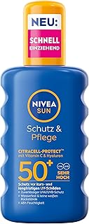 NIVEA SUN Schutz & Pflege Sonnenspray LSF 50+, wasserfestes Sonnencreme Spray mit Vitamin C & Hya…