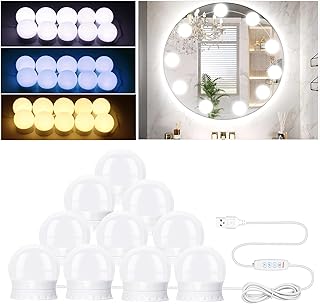 10 LED Spiegelleuchte mit 3 Farbe, Dimmbar Hollywood Schminktisch Licht, Schminktisch Beleuchtung…