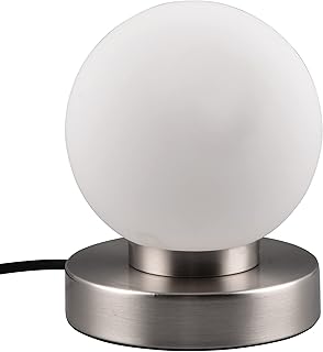 Reality Leuchten Tischleuchte Prinz II R54011001, Metall Nickel matt, Glas weiß, exkl. 1x E14, O…