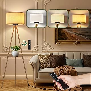 Clevich Dreibein Stehlampe Wohnzimmer mit Regal, Stehleuchte Dimmbar, 3 Farbtemperatur, mit Fernb…