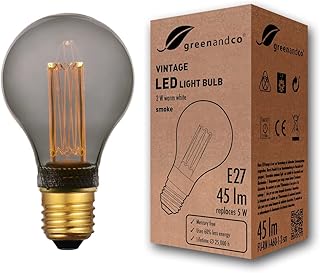 greenandco LED Vintage Glühbirne zur Stimmungsbeleuchtung | E27 A60 | smoke | 2W 45lm | 1800K ex…