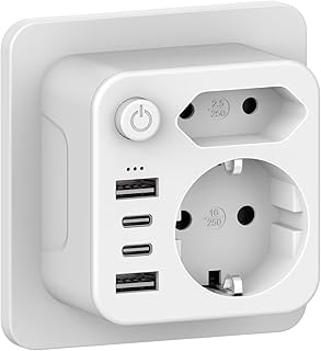 Doppelstecker für USB Steckdose, Mehrfachsteckdose mit 4 USB Netzstecker,USB CAdapter,Steckdosen…