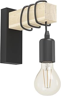 EGLO Wandlampe innen Townshend, Vintage Wandleuchte mit Holzbalken, Retro Wand Lampe aus Holz und…