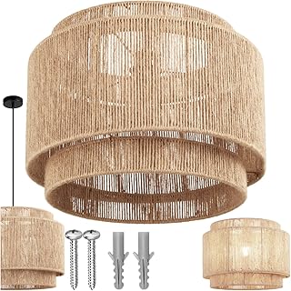 tectake® Hängelampe im Boho Stil, Pendelleuchte aus Jute, Vintage Lampenschirm Hängelampe, Ø …