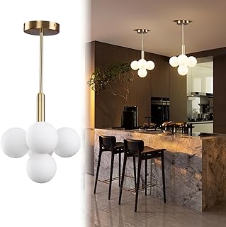 Moderne Gold Kronleuchter,Weißem Glas Globe Pendelleuchten, 5-flammiges Design,Verstellbare Vint…