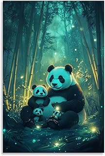 ZZXZHTHB A Panda Family Meditating Under A Glowing Bamboo Canopy, Weiche Biolumineszente Beleucht…