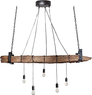 invicta INTERIOR Industrial 5-flammige Hängelampe Barracuda 152cm recyceltes Massivholz höhenve…