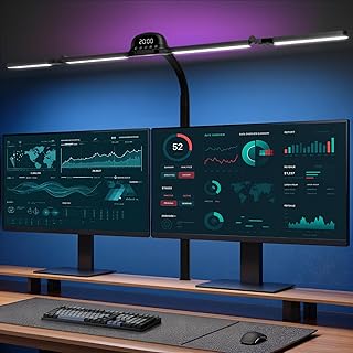 Schreibtischlampe LED mit RGB, 120cm Monitor Lampe Klemmbar Dimmbar, Tageslichtlampe mit Bewegung…