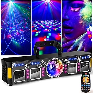 Fwiull 6-in-1 Discolicht Partylicht mit Fernbedienung, Musikgesteuerte RGB DJ Disco Lichter, DMX …