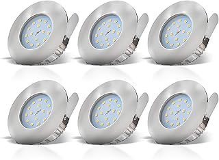 B.K.Licht – 6er Set Bad Einbaustrahler LED flach, warmweiße Lichtfarbe, Lochdurchmesser 60mm, LE…