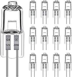 12 Stück G4 Halogenglühbirne 20W 2700k warmweiß 240LM, Halogenlampe G4 20w 12V bis 300C, Halog…