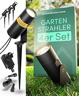 Scandinavian home Gartenbeleuchtung 4er Set – 12V LED Gartenstrahler mit Erdspieß, IP65 Wasserdi…