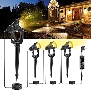 LED Gartenbeleuchtung mit Strom,14M 4-in-1 Bodenstrahler, 3000K Warmweiß, 12V IP65, Gartenstrahl…