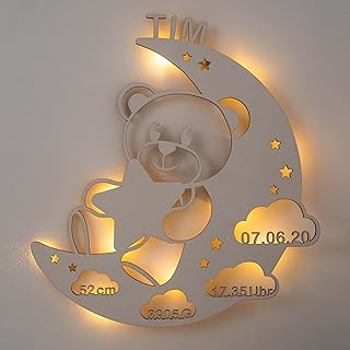 LAUBLUST Schlummerlicht Bär im Mond – Personalisiertes Baby-Geschenk zur Geburt & Taufe – LED Be…
