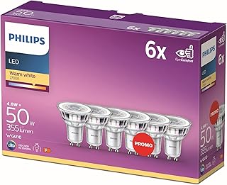 Philips LED Classic GU10 Lampen 6-er Pack (50 W), Reflektor LED Spots mit warmweißem Licht, ener…