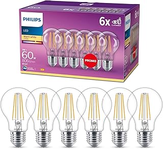 Philips LED Classic E27 Filament Lampen 6-er Pack (60 W), LED Lampen mit warmweißem Licht, energ…