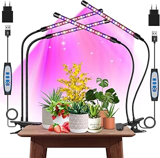 Garpsen Pflanzenlampe, 2Pack 2 Heads Pflanzenlampe Led Vollspektrum für Zimmerpflanzen, 460nm/66…