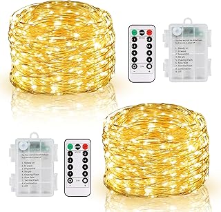 DBFAIRY Lichterkette Batterie, 2x10M 100 LED Lichterkette Batterie mit Fernbedienung 8 Modi und T…