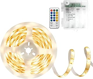 DBFAIRY 5M LED Streifen Batterie, 150 LED Strip 2835 SMD, 8 Modi Selbstklebend Lichtband mit Fern…