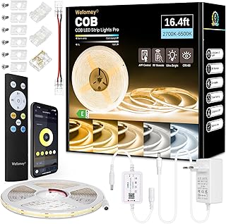 COB LED Streifen 5M, APP Steuerung, LED Streifen Warmweiss Kaltweiß 2700K-6500K, 24V Dimmbar Fle…