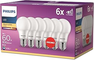Philips LED Classic E27 Lampen 6-er Pack (60 W), matte LED Lampen mit warmweißem Licht, energies…