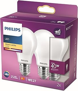 Philips LED Classic E27 Lampe, 40 W, Tropfenform, matt, warmweiß, 2er Pack