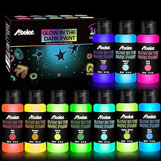 ABEIER Nachtleuchtend Acrylfarben, 10 leuchtende Farben (60 ml), Schwarzlichtfarbe, Glow in The D…