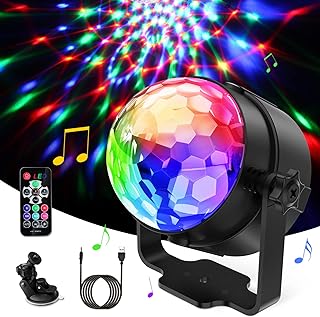 Discokugel, 360° Rotierende Disco Licht Musik Activated LED Party Lampe Discolicht mit Fernbedie…