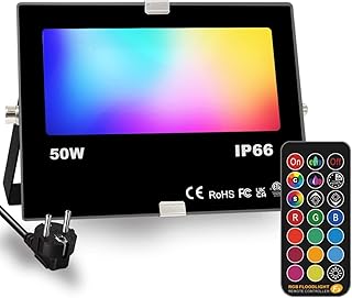 Led Strahler Außen, Farbwechsel 50W, DIY-Blitzmodus, RGB Led Fluter 12 Farben, Timer, Fernbedien…
