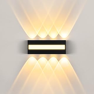 LED Wandleuchte Innen IP65, 3000K Wandlampe mit 8 Lichtquellen Up Down, 12W (1200lm) LED Lampe au…