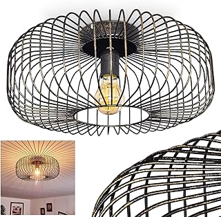 HOFSTEIN Deckenleuchte Wemude, runde Deckenlampe für Wohnzimmer – Moderne Vintage Lampe aus Meta…