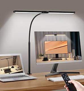 Schreibtischlampe LED Dimmbar, Schreibtischlampe Klemmbar mit Fernbedienungen, 5 Farben und 5 Hel…