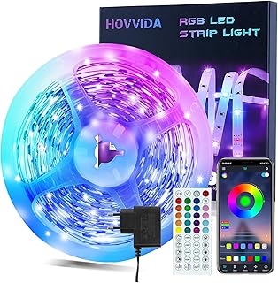 HOVVIDA LED Strip 10M, 1 Rolle, 30 LEDs/Meter, RGB LED Streifen, 300 LED, APP und Fernbedienung, …