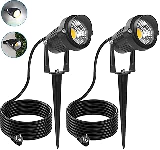 LASONAS Gartenbeleuchtung mit Strom 5W LED Gartenstrahler mit Erdspieß & Dämmerungssensor, IP65…