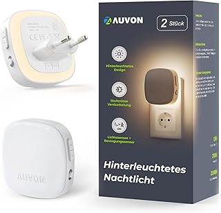 AUVON Nachtlicht Steckdose mit Bewegungssensor und Dämmerungssensor, 2 Stück Warmweißes LED hi…