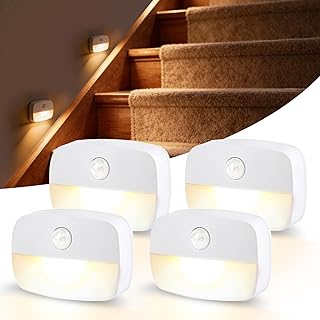 LED Nachtlicht mit Bewegungsmelder, 4 Stück kinder Bewegungslicht mit Batterie, Indoor Treppenbe…