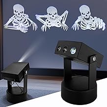 3D Dynamische Halloween Projektor, Projektionslampe mit 3 Typen Totenkopf Muster, 270°-Verstellu…