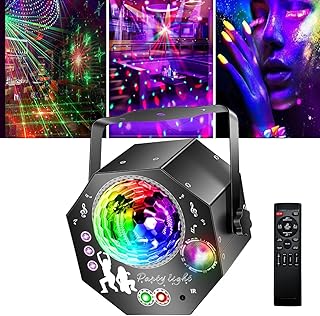 4-in-1 Discokugel mit Motor und Licht, Discolicht Partylicht 64 Muster, Musikgesteuert Disco Part…