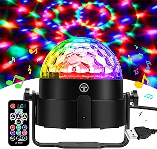 Discokugel, 360° Rotierende Musik Activated Discolicht LED Party Lampe mit Fernbedienung- 3W RGB…