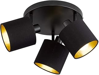 Reality Leuchten Tommy R80333979 Spotbalken, Metall Schwarz Matt, Stoffschirm Schwarz/Goldfarbig