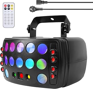 Discolicht Partylicht LED mit RGB & Laser, Fernbedienung & DMX512, 9 fach Motor Speed, 18 Strobe …